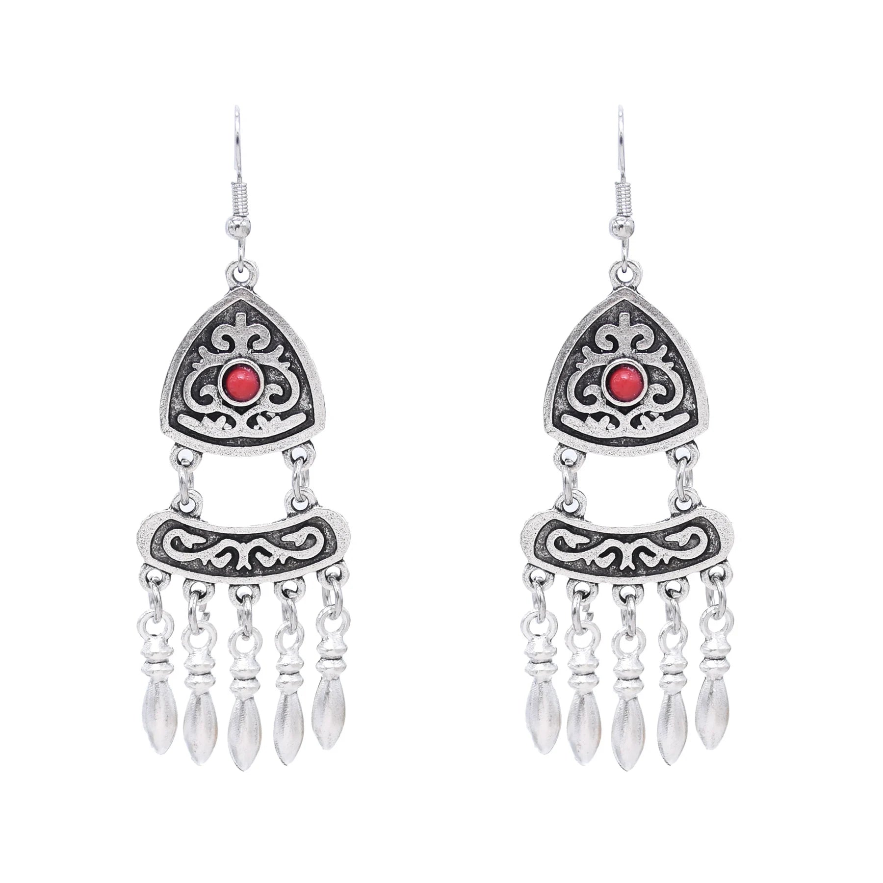 Kazakh Ethnic Earrings Red Black Green Dangle Earrings Women Drop Tassel Earrings for Party Gift Jewelry