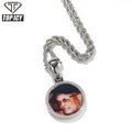 Top Icy DIY Customized Round Diamond Photo Pendant  Brass Gold Plated Cubic Zirconia Family Picture Necklace