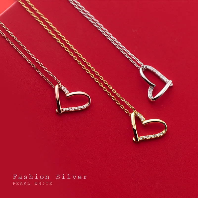 Wholesale 925 Silver Necklace Jewelry Women Sterling Silver Heart Pendant Necklace 18K Gold Plated Chain Necklace Women