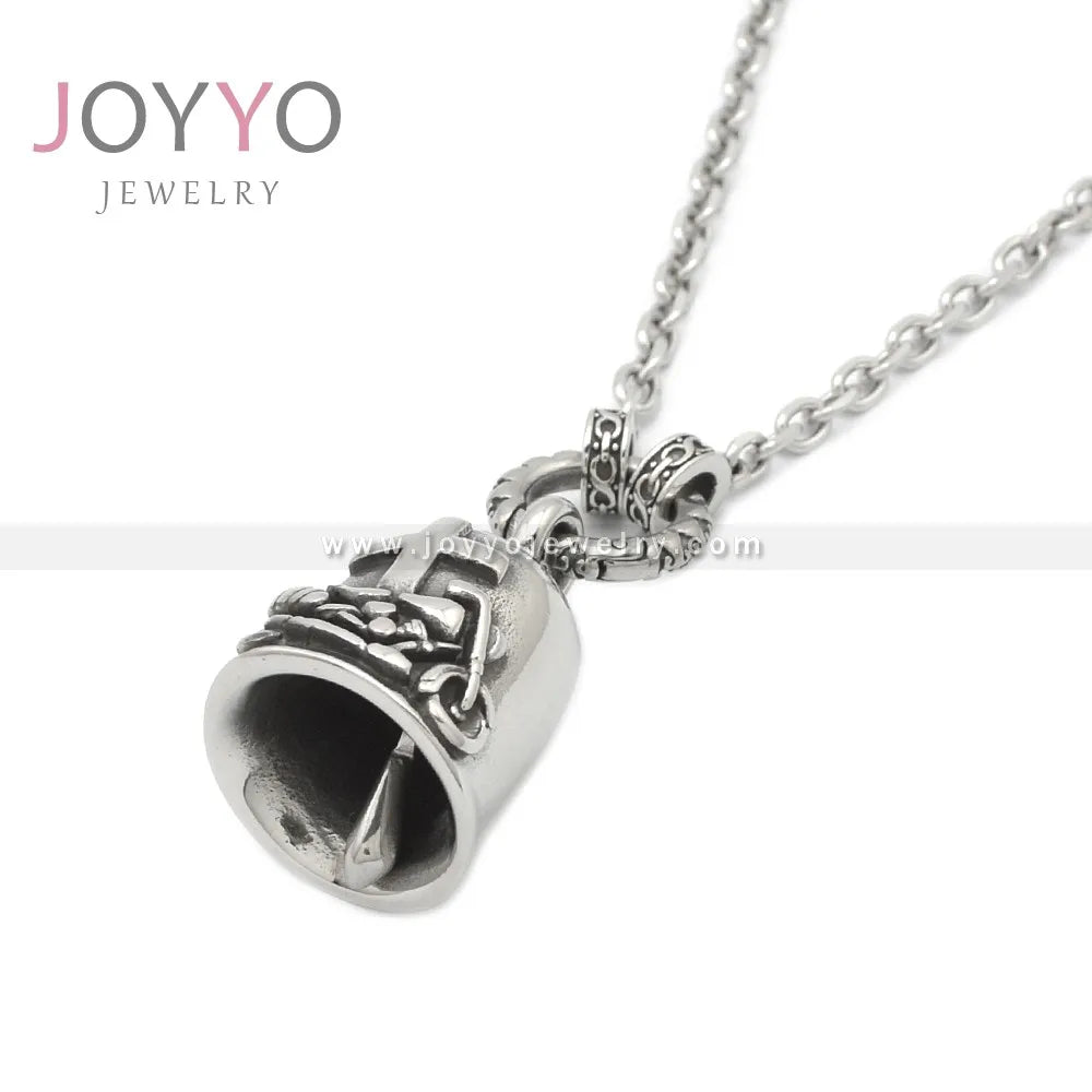 Biker Stainless Steel Cross Pendant Necklace with Link Chain Rhodium Plated Anniversary Gift