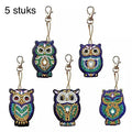 5-Pieces Owl Diamond Painting Keychain Pendant Decor Crystal Diamond Painting Kits PVC Keychain