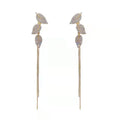 Light Luxury Full Diamond Leaf Earrings Long Chain Tassel Earrings Disc Leaf Dangle Drop Earrings for Women
