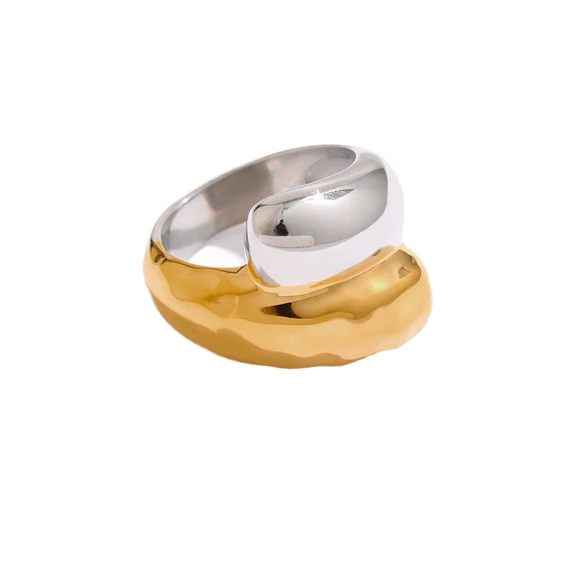 Fenny Women's Stainless Steel Finger Ring 18K Gold Waterproof No Fade Fashionable Personality Drop Opening Design for Gift