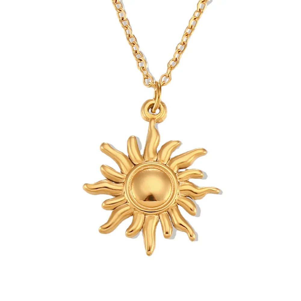 Gold Plated 316L Stainless Steel Sun Flower Pendant Necklace for Women