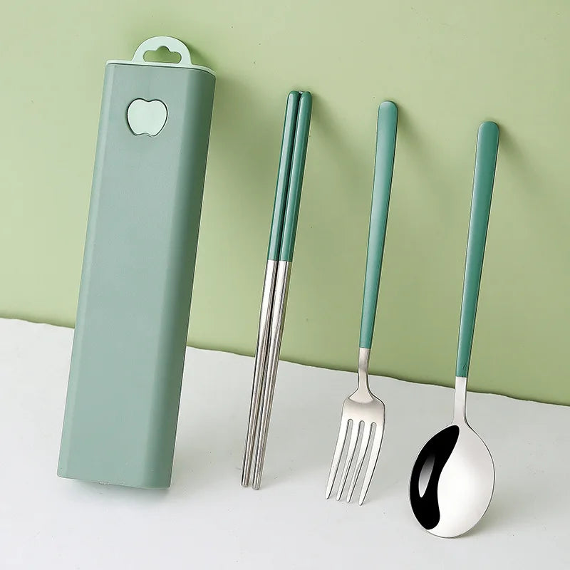Best Selling 18/10 Stainless Steel Portable Travel Cutlery Spoon Fork Chopsticks 3 Pcs Flatware Set