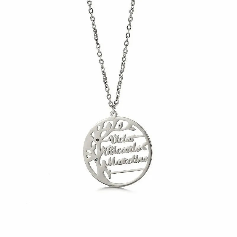 Qiuhan Jewelry Stainless Steel Color Zircon Tree Women Letter Necklace Personalized Tree of Life Custom Name Necklace