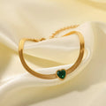 Fashion Jewelry 18k Gold Plated Stainless Steel Serpentine Chain square Zircon Women's Heart Bracelet