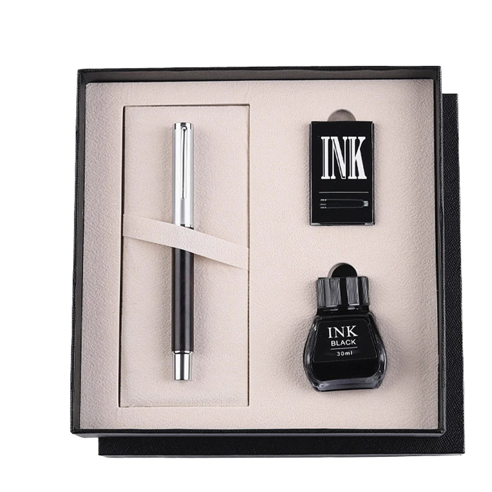High-grade Cheapest Fountain Pen Wholesale Big Gift Box Bulk Red Black Metal Fountain Pen Set with Gift Box