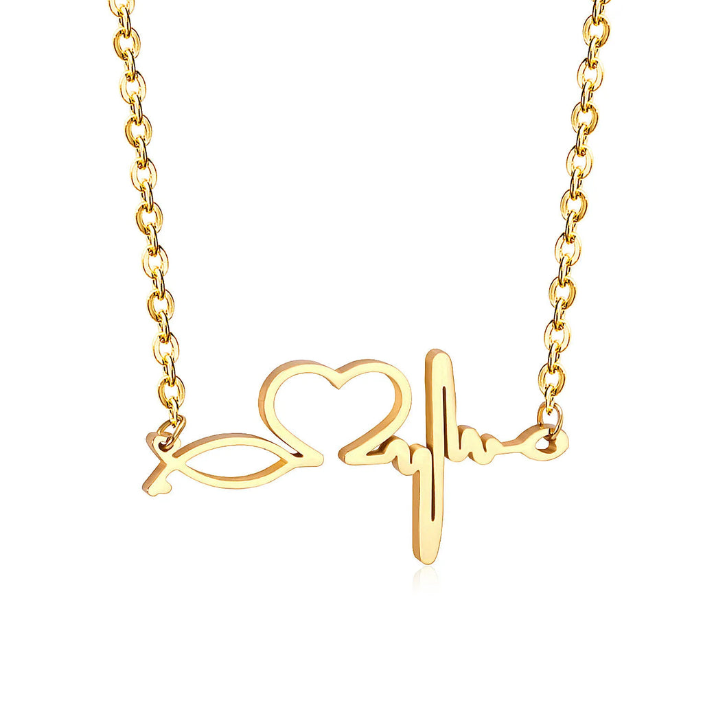 Korean Fashion Stainless Steel Heart Electrocardiogram Necklace Titanium Steel Heart Jewelry Fine Pendants & Charms