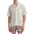 OEM Summer Button up Shirt Cotton Throughout Short Sleeves Crochet Shirts for Men Customized Logo Casual Jacquard Pattern