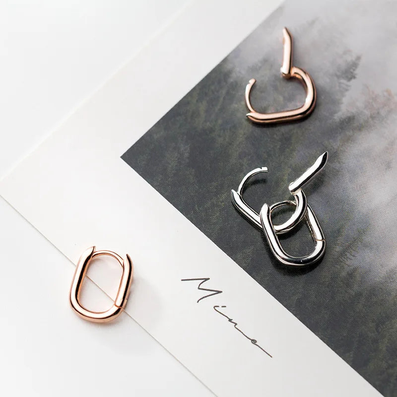 Fashion 925 Sterling Silver Oval Huggie Hoop Earrings Small Geometric Chunky Hoop Earrings for Women Wholesale