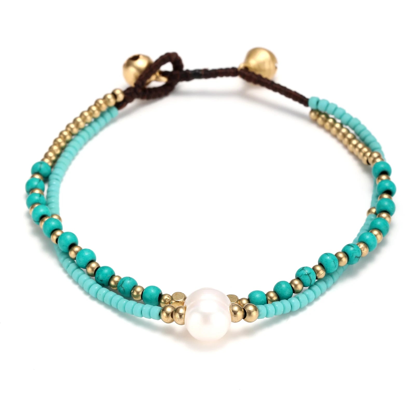 New Arrival Handmade Afghan Stone Freshwater Pearl Beaded Bracelet Multi-Layered Bright Seed Bead Adjustable for Girls Gift