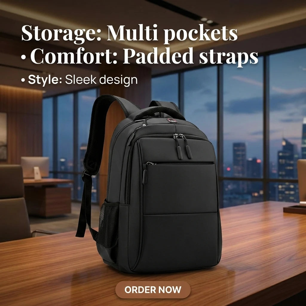 New Stylish Waterproof PU-Coated Oxford Multifunctional USB Charging Zipper Men's Daily Commuting Laptop Backpack