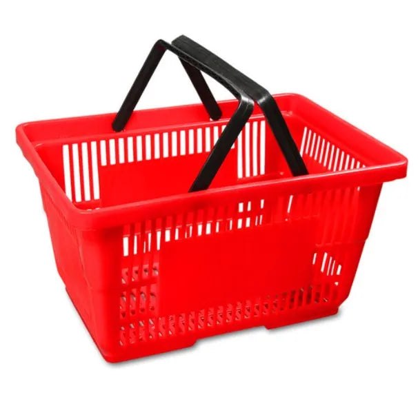 20L Blue & Red PP Plastic Shopping Basket 2 Handles Eco-Friendly Durable Nestable Customized Logo for Supermarket Grocery Shops