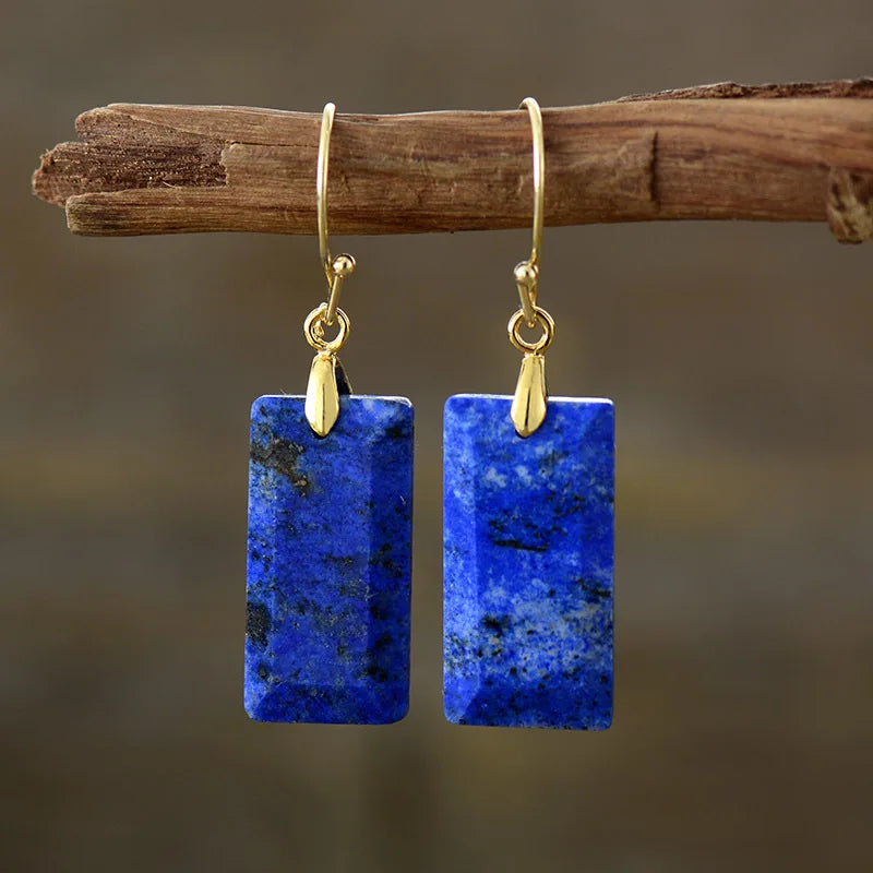 Hot Selling High-end Elegant Lapis Lazuli Pendant Earrings Geometric Natural Stone Earrings for Women