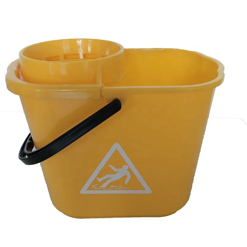 High Quality Yellow Plastic Mop Wringer Bucket  Rectangular Plastic Bucket with Lid