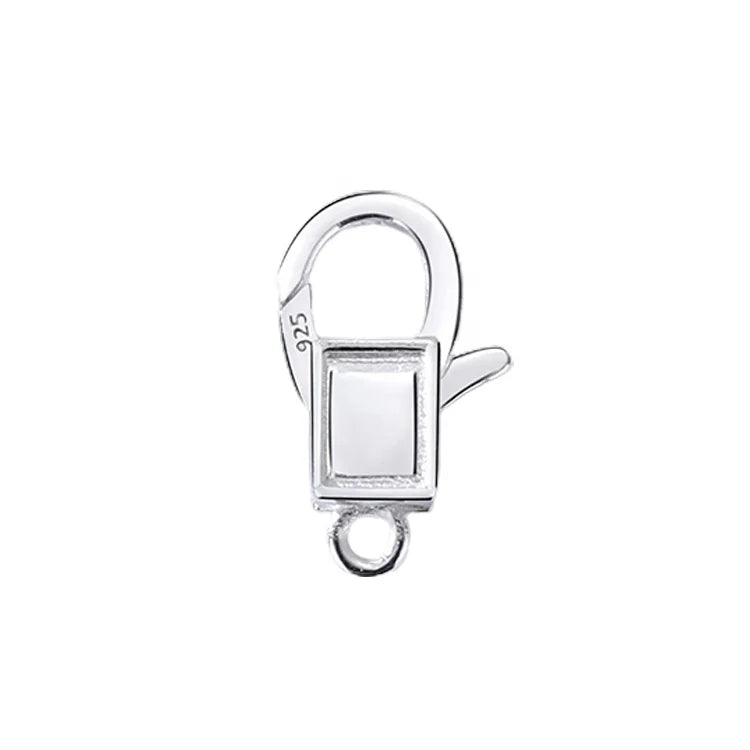13mm Simple & Classic 925 Sterling Silver Square Lobster Claw Clasp for Women & Men's Bracelet and Necklace