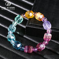 JD GEMS Fashion Colorful Stretch Cord Jewelry Beads Bangle Natural Multicolor Fluorite Irregular Bracelet