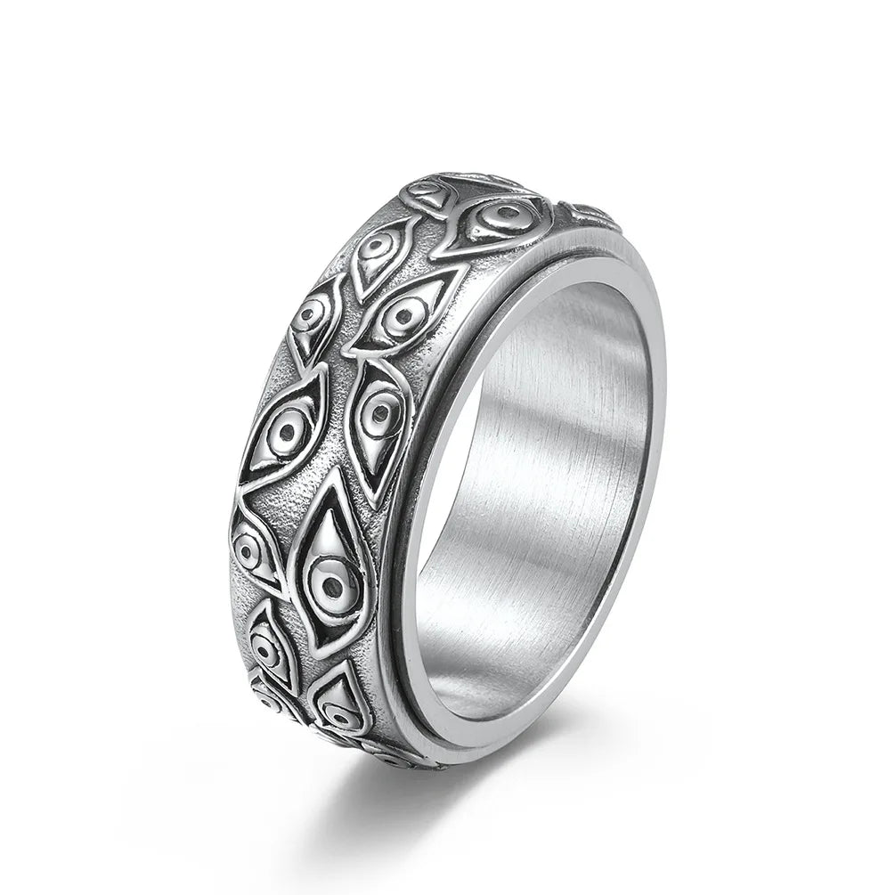 Cross-border 2025 Rotatable Vintage Punk Ring Hand Jewelry  Men's Stainless Steel Ring God's Eye Ring for Men