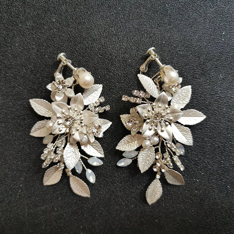 SLBRIDAL Handmade Rhinestones Crystal Freshwater Pearls Alloy Flower Bridal Dangle Earring Wedding Earring Fashion Women Jewelry