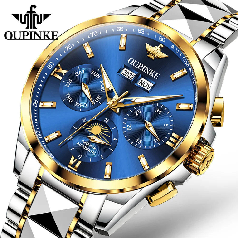OUPINKE 3201 Fashion Watches Men Automatic Watch Tourbillon Shape Luxury Watch Skeleton Business Mechanical Wristwatches