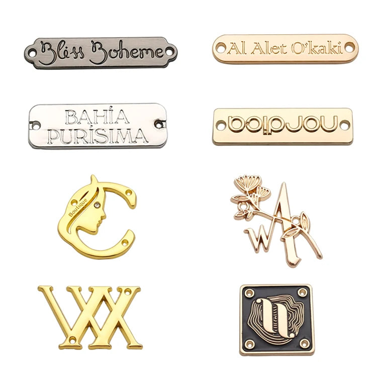 Custom Metal Clothing Logo Hijab Sewing Tag Small Letter Labels Zinc Alloy Tag Metal Brand Logo Label for Clothing