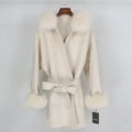 OFTBUY 2022 Women's Winter Jacket New Oversize Loose Cashmere Wool Blends with Natural Fox Fur Collar Outerwear Belt