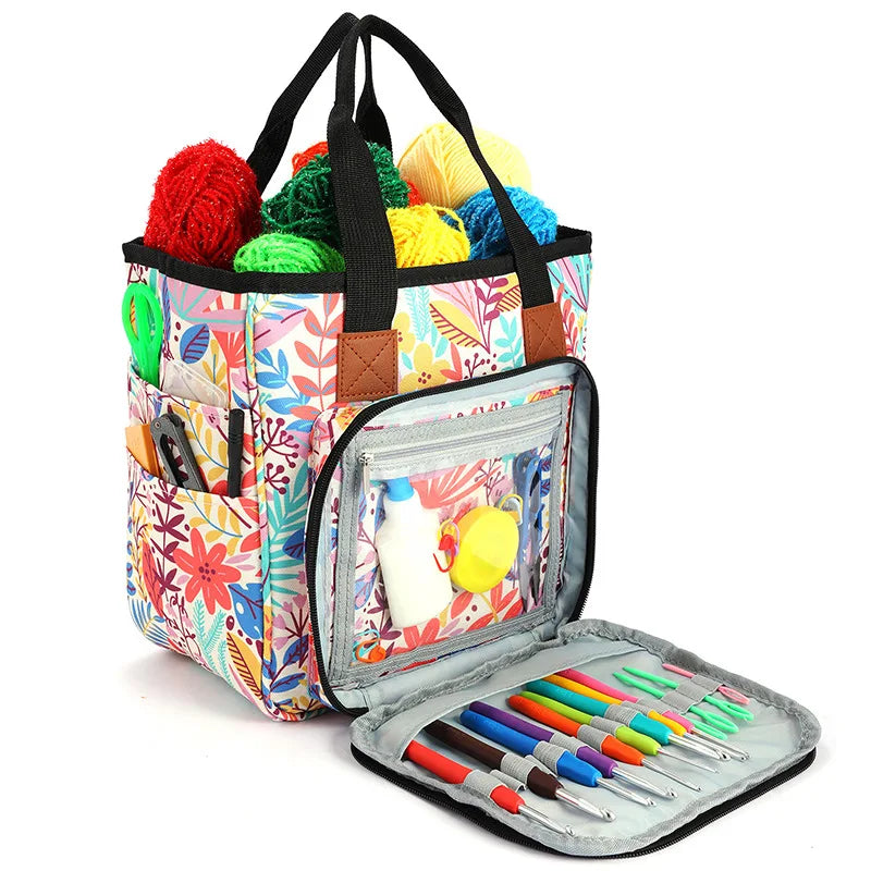 Printed Zipper square Storage Bag Waterproof Travel Portable Needle Yarn Wool Storage Bag DIY Hand Woven Yarn Storage Bag