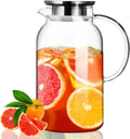 Glass Pitcher With Lid Hot& Cold Glass Water Pitcher With Handle Iced Tea Pitcher Carafe for Coffee Juice Lemonade 61oz/ 1.8L
