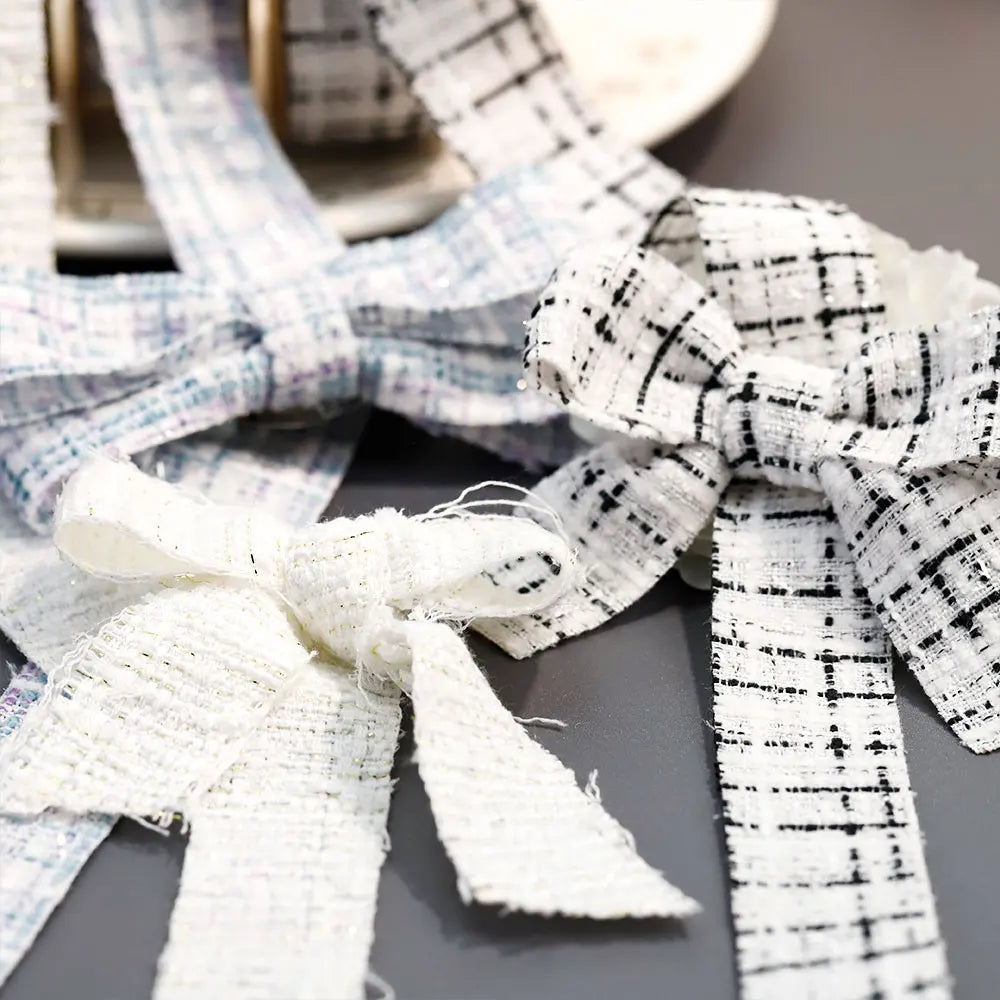 High Quality Iridescent Polyester Check Woven Ribbon Custom Printed Logo Embossed Finish for Valentine's Day Gift Wrapping Bow