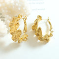 INS New Geometric Pleated Hoop Earrings Stainless Steel Gold Plated Wrinkle Clip on Earrings Pendientes De Acero Inoxidable
