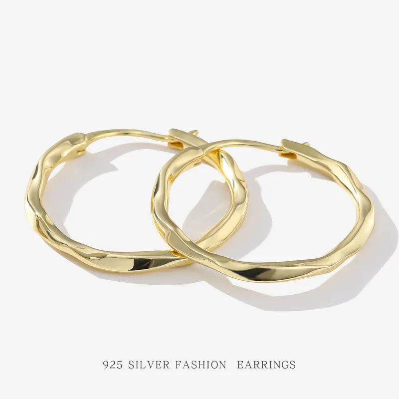 925 Sterling Silver Rhodium & Gold Plated Thick Twisted Trendy Geometric Hoop Huggie Earrings