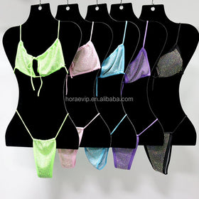 Glitter Rhinestone Two Pieces Crystal Bikini Halter Backless Rhinestone Triangle Thong Bathing Suit