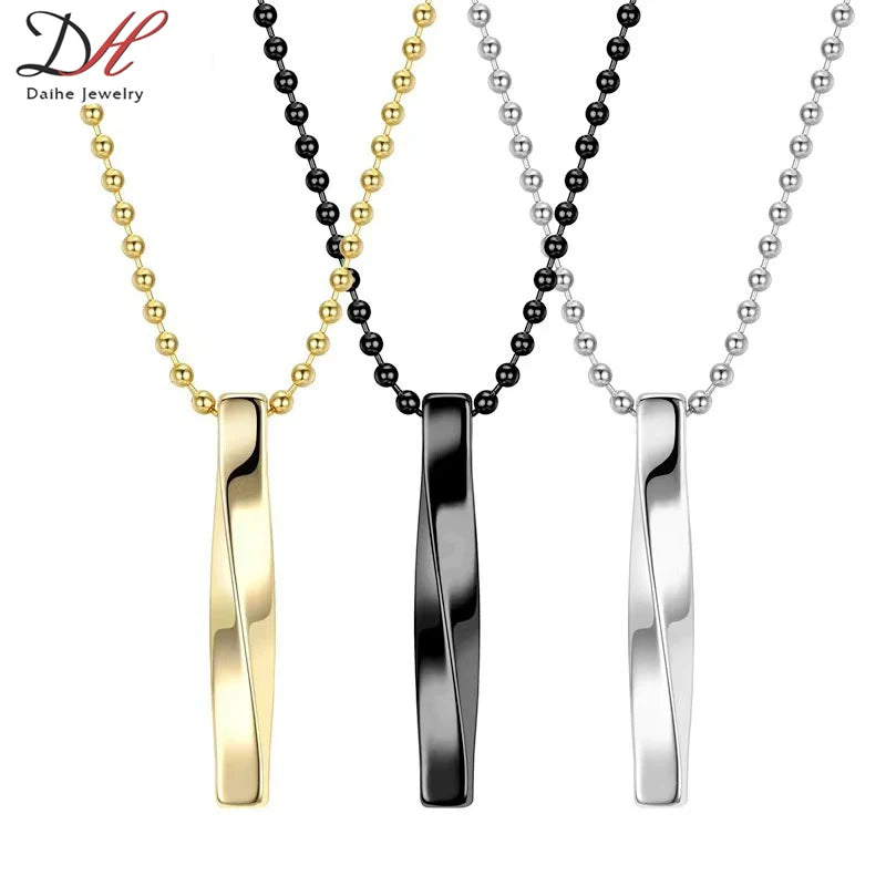 DAIHE New Fashion Korean Stainless Steel Square Twisted Column Bar Pendant Necklace