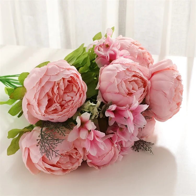 U-3051 10 Heads Top Quality Artificial Silk Ted Bakerpure Bakerlayered Peony Flower Bouquet for Wedding