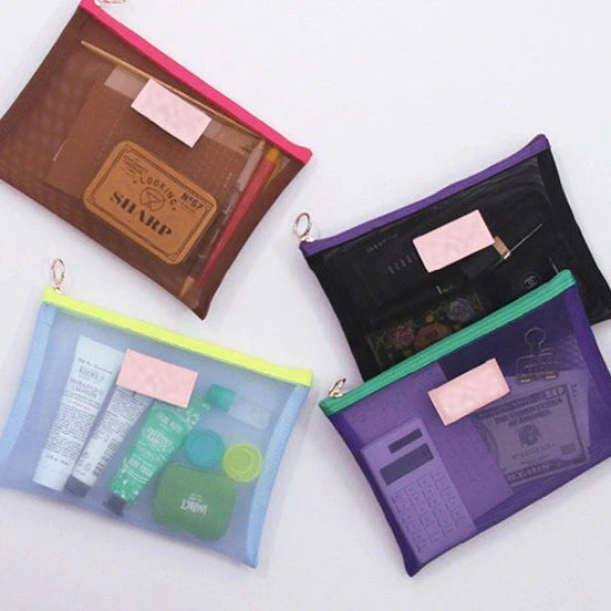 Fashion Travel Cosmetic Organizer  See Through Zipper Pouch Net Mesh Makeup Bag