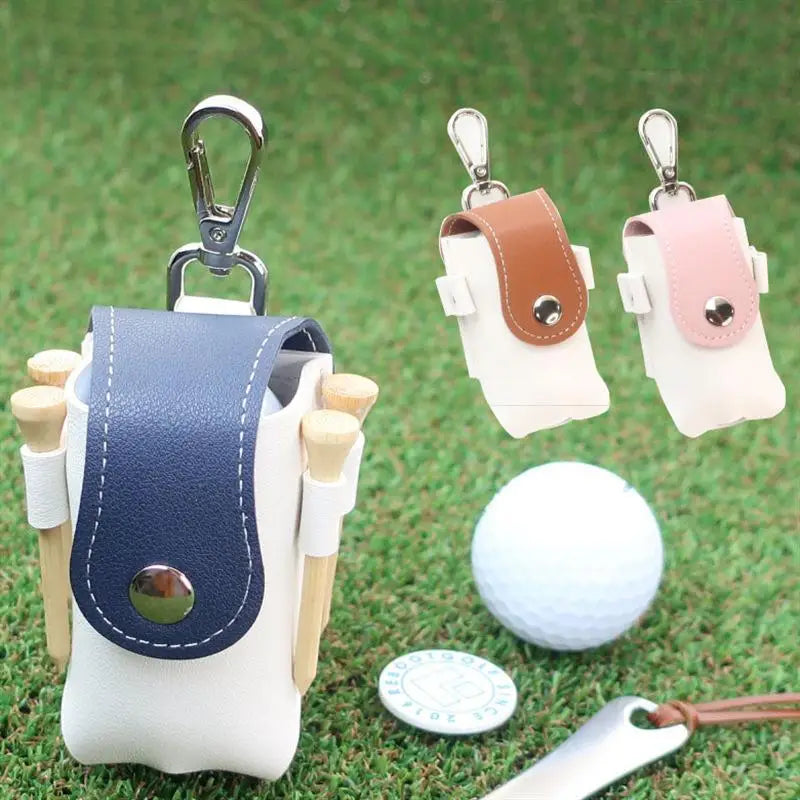 Factory Direct PU Leather Mini Portable Pocket Durable Golf Ball Pouch Tee Holder Hook 2 Balls Outdoor Use Custom Logo Colors
