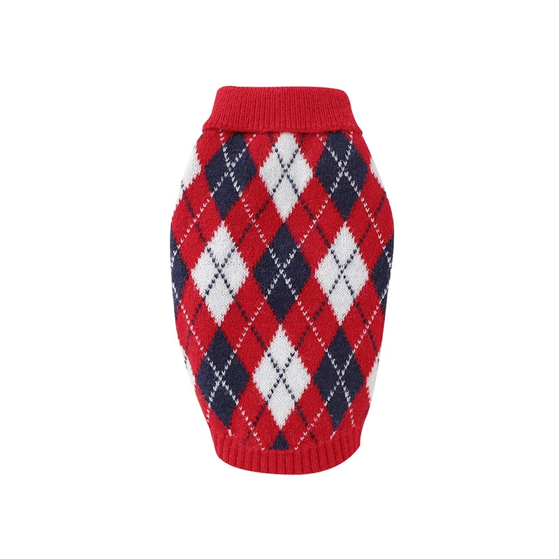 Mimixiong Pet Clothes Christmas Style Sweater Suit for Dogs and Cats Diamond Lattice Pattern Knitted Pet Clothes