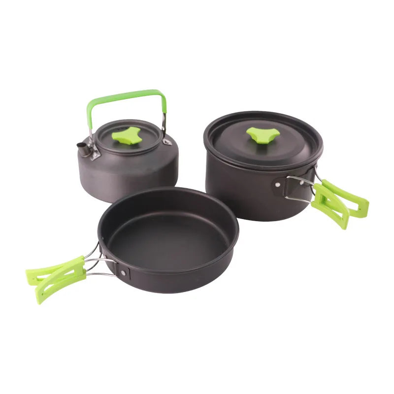JWQ-026 Outdoor Portable Aluminum Camping Pot Set Hiking Cooking Nonstick Pot Cookware Set