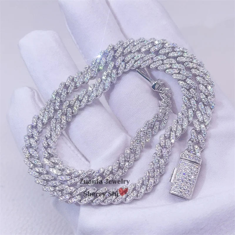 Zuanfa Jewelry Hip Hop Iced Out 6MM Solid 925 Silver VVS Small Women Moissanite Cuban Chain