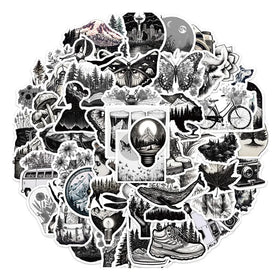 60PCS Cool black and white hiking camping aesthetic outdoor adventure sticker