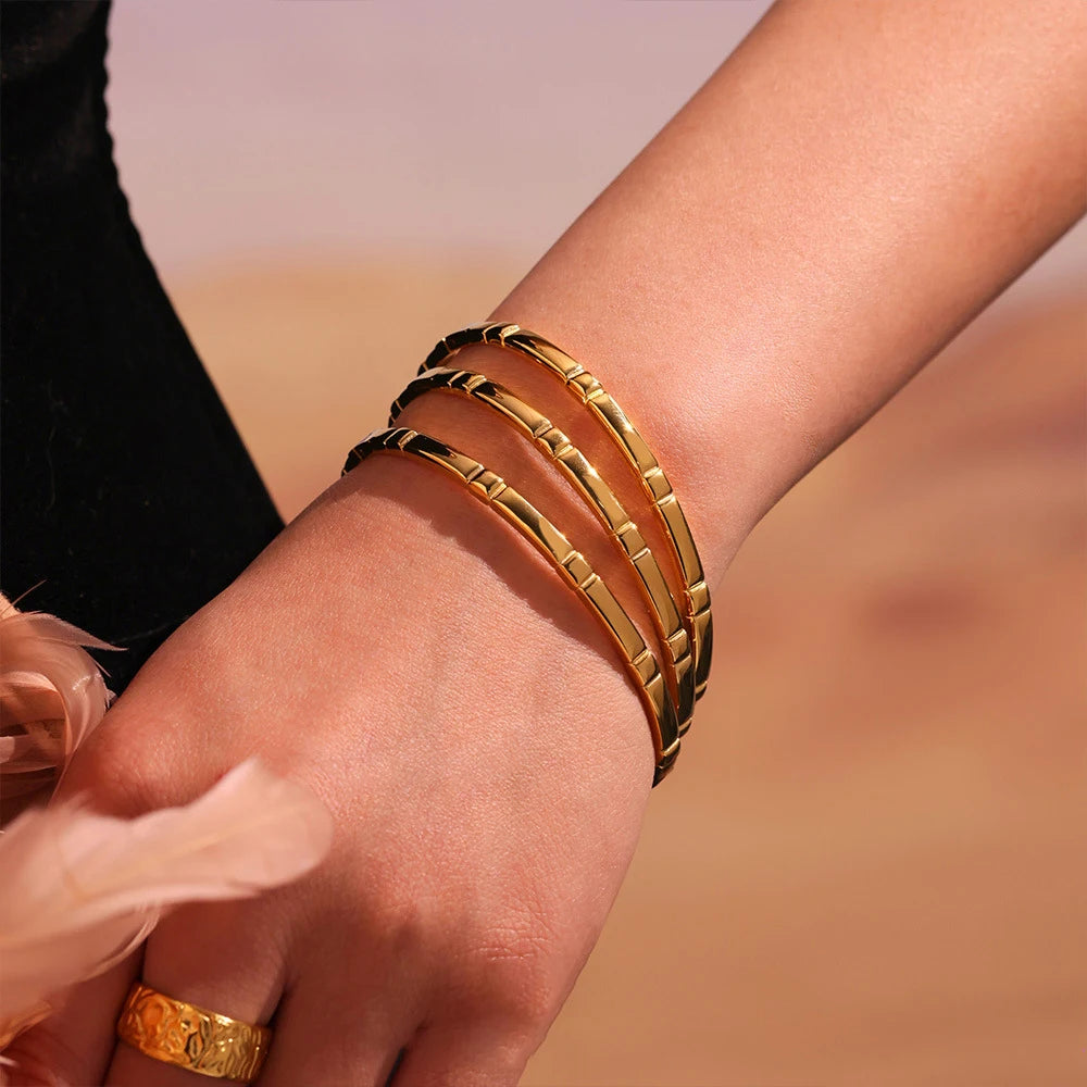Fashion Jewelry Bangles & Bracelets 18K Gold Plated Stainless Steel Thin Bamboo Bracelet Bangle for Women