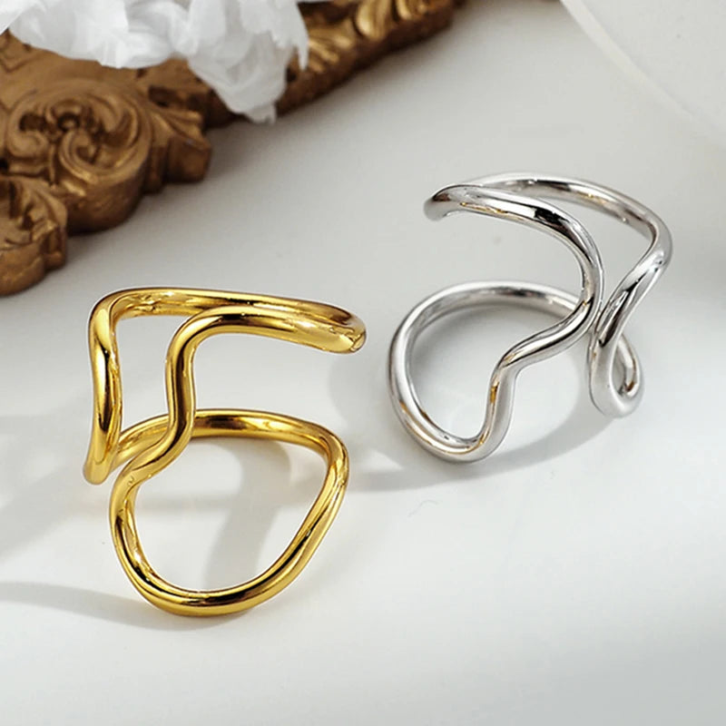 ICEBELA Handmade Geometric Line Ring Simple Adjustable Index 925 Sterling Silver Girls Design Layering Rings