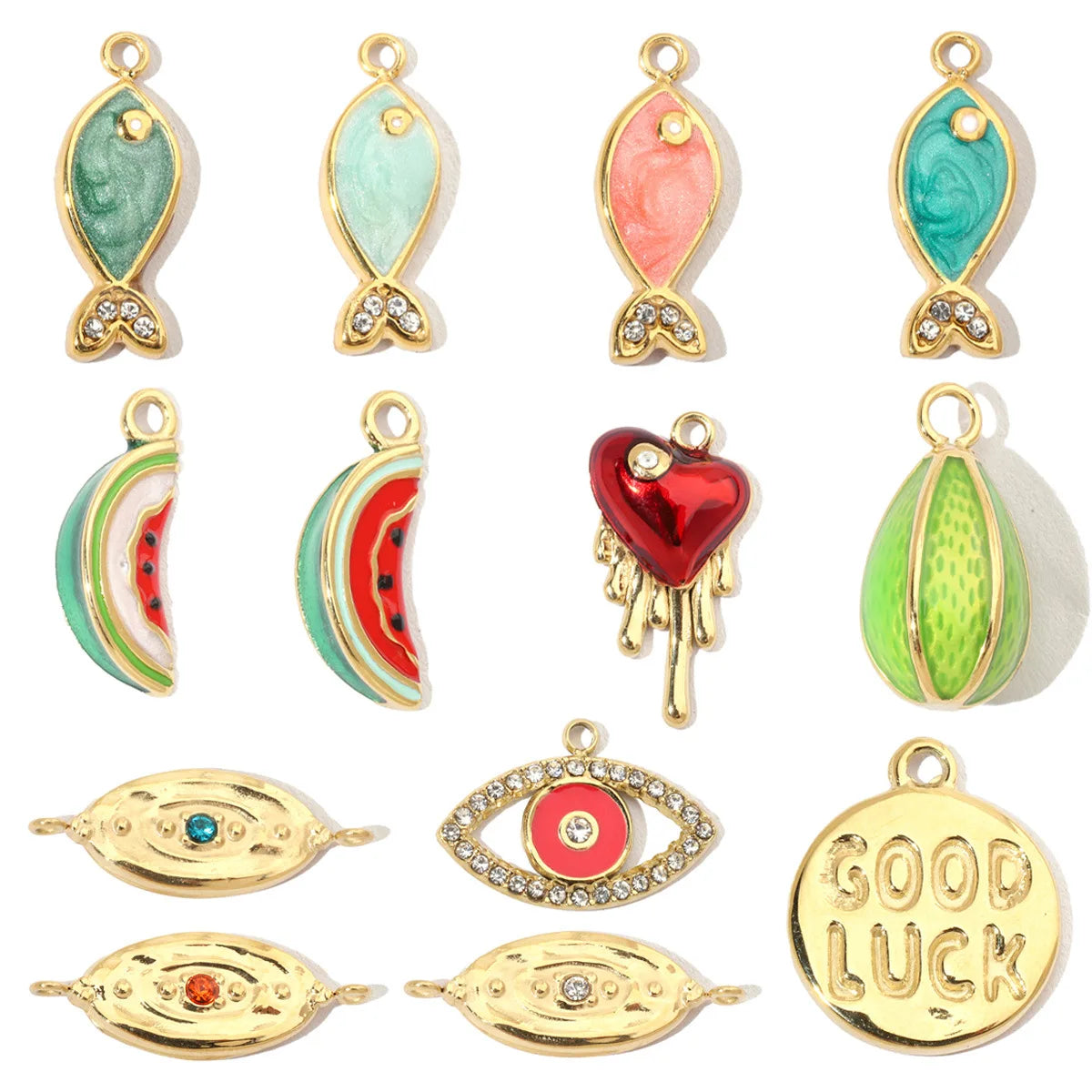 Beimai OEM Accessories Small Fish Oil Watermelon Eyes Stainless Steel Charms for Jewelry Making Pendant