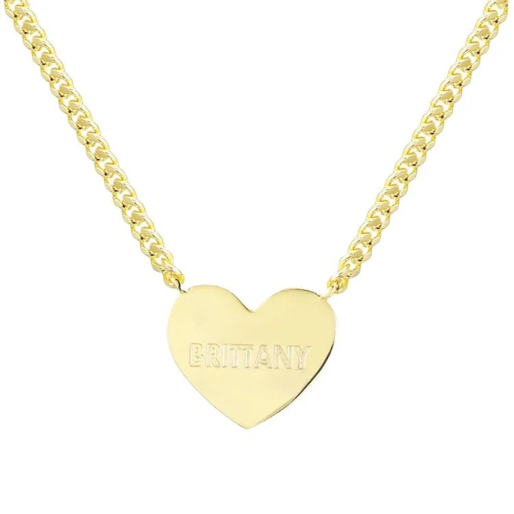 2026 Gold Plated Heart Choker Necklace Stainless Steel Engravable Blank Custom Heart Pendant Necklace