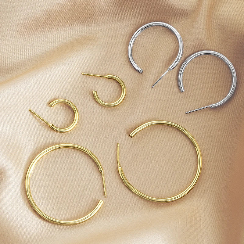 Hot Selling 15mm/25mm/35mm/45mm Bulk Packaging 18K Gold Plated Large Silver Women Big Hoop Earrings
