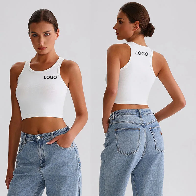 Private Label Multi-color Yoga Crop Tops for Ladies Sleeveless Crop Top Gym  Sports Fitness  Ribbed Tank Top Running Short Vest