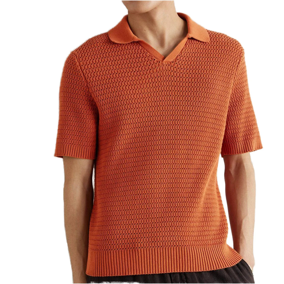 Summer New Short Sleeved Knitted Embroidered Letter for Shirt Men's Flip Collar V-neck Slimming Business Pocket Formal