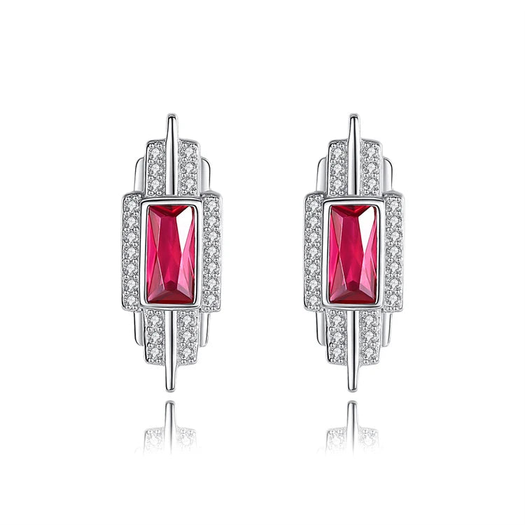 Fine Jewelry 925 Sterling Silver Rhinestone Zircon Diamond Women Fashion Square Shape Gemstone Stud Earrings