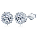Fine Jewelry Women Luxury 925 Sterling Silver Rhodium Plated Flower Shape Punk Style Iced VVS Moissanite Halo Stud Earrings GRA MegaBDM